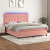 Cama box spring colchón y LED terciopelo rosa 160x200 cm