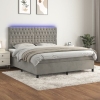 Cama box spring colchón y LED terciopelo gris claro 180x200 cm