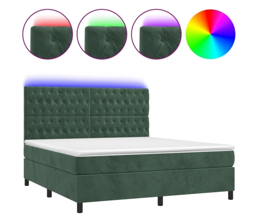 Cama box spring colchón y LED terciopelo verde oscuro 180x200cm
