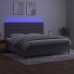 Cama box spring colchón y LED terciopelo gris claro 200x200 cm