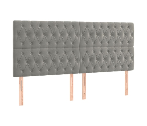 Cama box spring colchón y LED terciopelo gris claro 200x200 cm