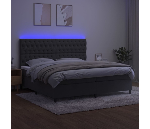 Cama box spring colchón y LED terciopelo gris oscuro 200x200 cm