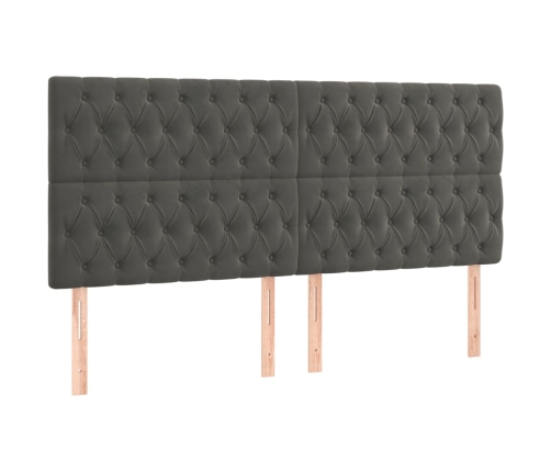 Cama box spring colchón y LED terciopelo gris oscuro 200x200 cm