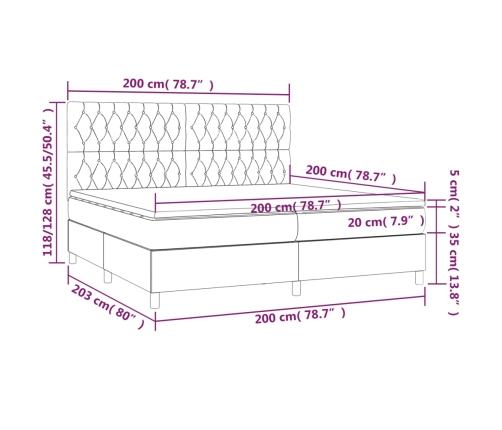 Cama box spring colchón y LED terciopelo gris oscuro 200x200 cm