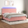 Cama box spring colchón y LED terciopelo rosa 200x200 cm