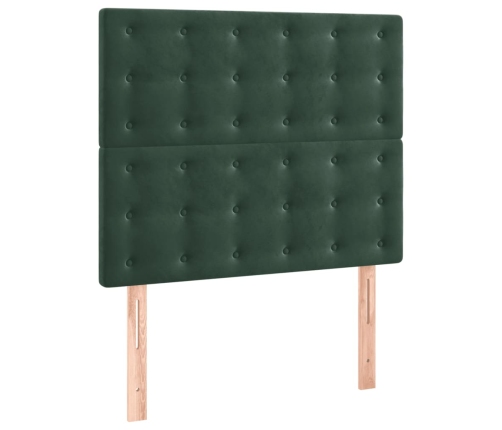 Cama box spring colchón y LED terciopelo verde oscuro 80x200 cm