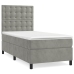 Cama box spring colchón y LED terciopelo gris claro 90x190 cm