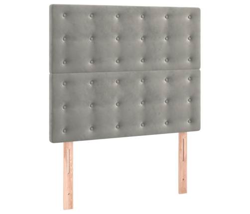 Cama box spring colchón y LED terciopelo gris claro 90x190 cm