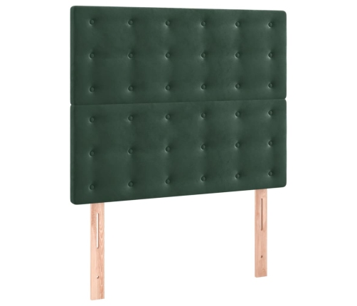 Cama box spring colchón y LED terciopelo verde oscuro 90x190 cm