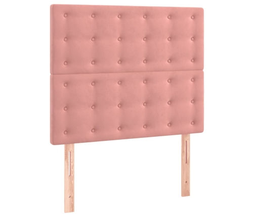 Cama box spring colchón y LED terciopelo rosa 90x190 cm