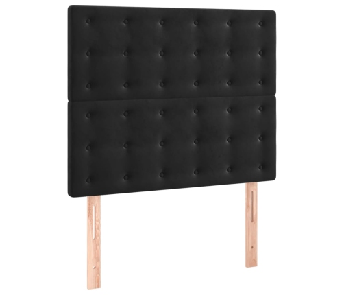 Cama box spring colchón y LED terciopelo negro 90x200 cm