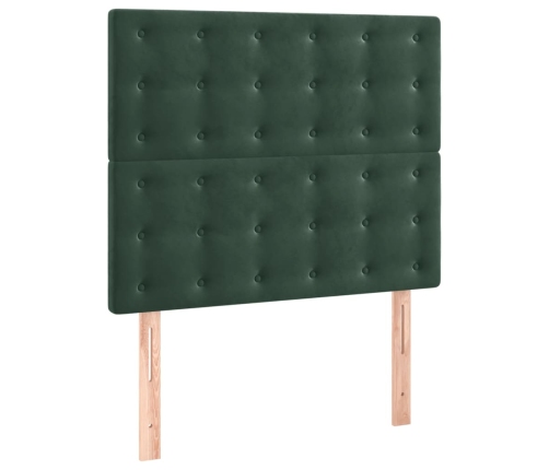 Cama box spring colchón y LED terciopelo verde oscuro 90x200 cm