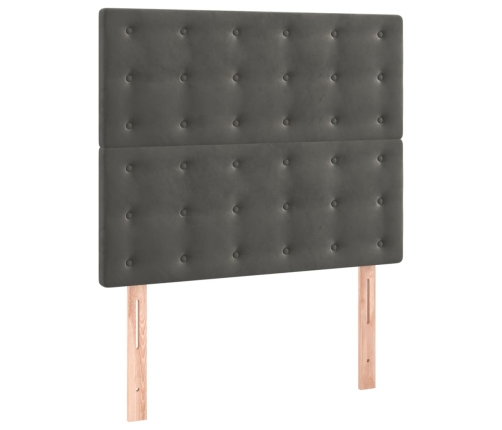 Cama box spring colchón y LED terciopelo gris oscuro 100x200 cm