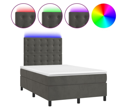 Cama box spring colchón y LED terciopelo gris oscuro 120x200 cm