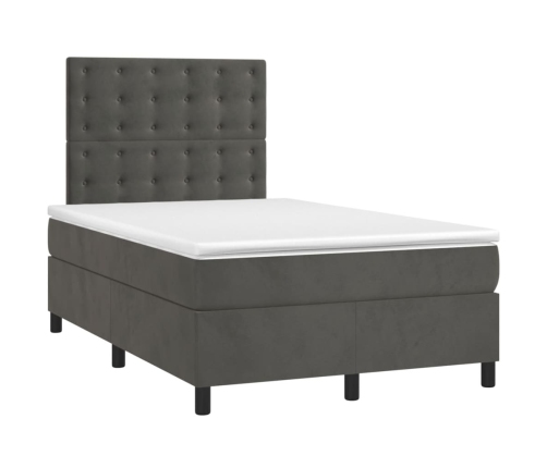 Cama box spring colchón y LED terciopelo gris oscuro 120x200 cm