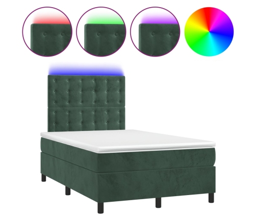 Cama box spring colchón y LED terciopelo verde oscuro 120x200cm