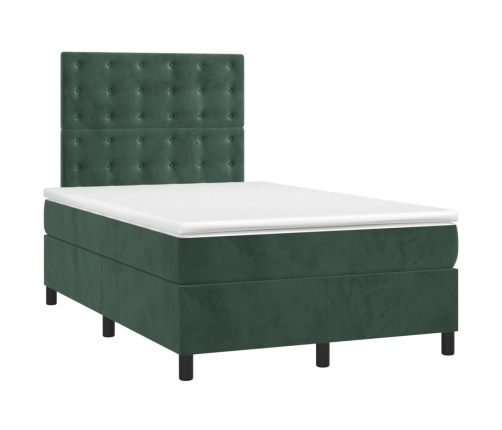 Cama box spring colchón y LED terciopelo verde oscuro 120x200cm