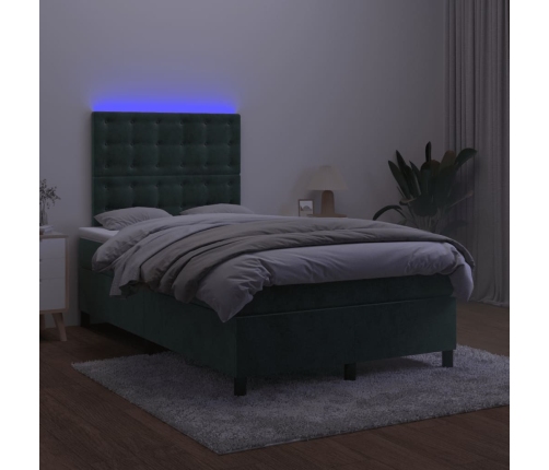 Cama box spring colchón y LED terciopelo verde oscuro 120x200cm