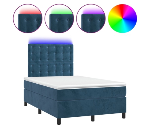 Cama box spring colchón y LED terciopelo azul oscuro 120x200 cm