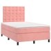 Cama box spring colchón y LED terciopelo rosa 120x200 cm