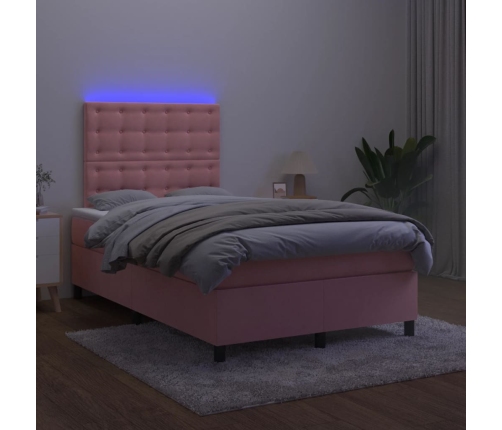 Cama box spring colchón y LED terciopelo rosa 120x200 cm