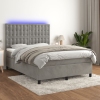 Cama box spring colchón y LED terciopelo gris claro 140x190 cm