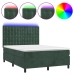 Cama box spring colchón y LED terciopelo verde oscuro 140x190cm
