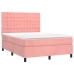 Cama box spring colchón y LED terciopelo rosa 140x190 cm