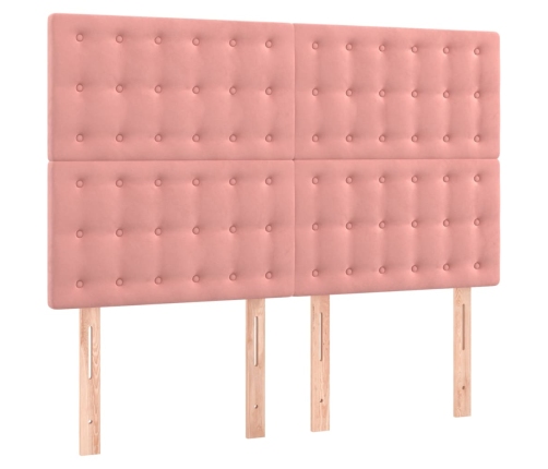 Cama box spring colchón y LED terciopelo rosa 140x190 cm