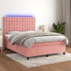 Cama box spring colchón y LED terciopelo rosa 140x190 cm