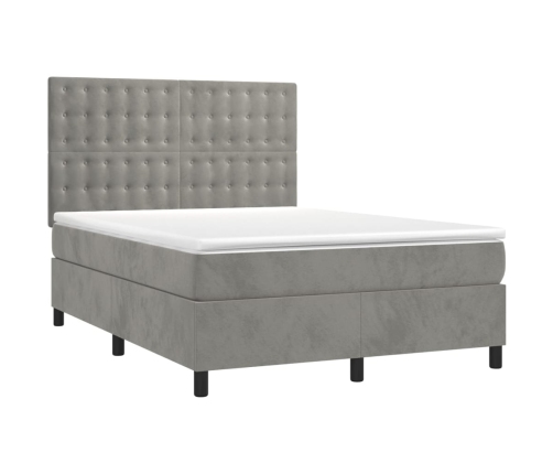 Cama box spring colchón y LED terciopelo gris claro 140x200 cm