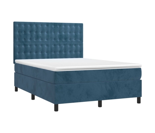 Cama box spring colchón y LED terciopelo azul oscuro 140x200 cm