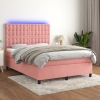 Cama box spring colchón y LED terciopelo rosa 140x200 cm