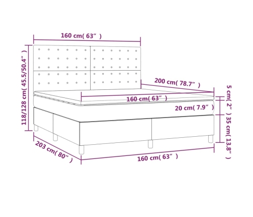 Cama box spring colchón y LED terciopelo gris oscuro 160x200 cm