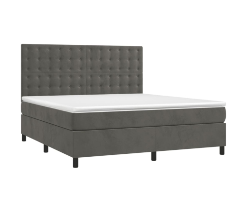 Cama box spring colchón y LED terciopelo gris oscuro 180x200 cm