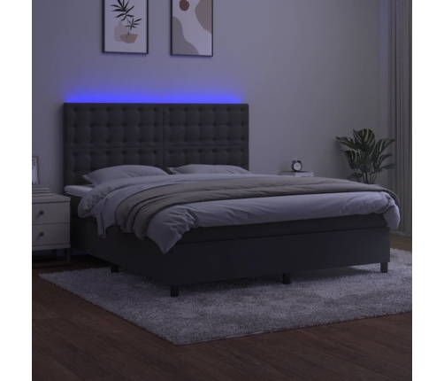 Cama box spring colchón y LED terciopelo gris oscuro 180x200 cm