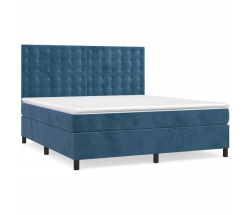 Cama box spring colchón y LED terciopelo azul oscuro 180x200 cm