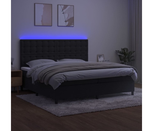 Cama box spring colchón y LED terciopelo negro 200x200 cm