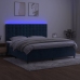 Cama box spring colchón y LED terciopelo azul oscuro 200x200 cm