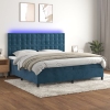 Cama box spring colchón y LED terciopelo azul oscuro 200x200 cm