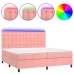 Cama box spring colchón y LED terciopelo rosa 200x200 cm