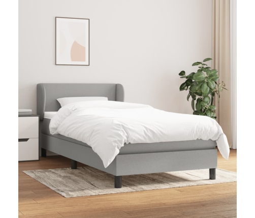 Cama box spring con colchón tela gris claro 80x200 cm