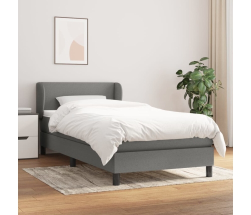 Cama box spring con colchón tela gris oscuro 80x200 cm