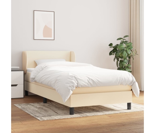 Cama box spring con colchón tela color crema 90x190 cm