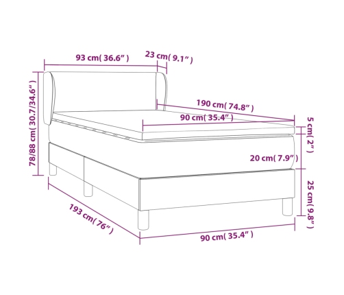 Cama box spring con colchón tela azul 90x190 cm