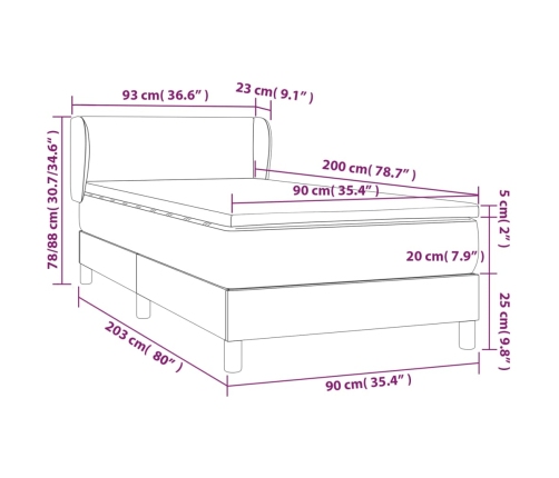 Cama box spring con colchón tela gris oscuro 90x200 cm