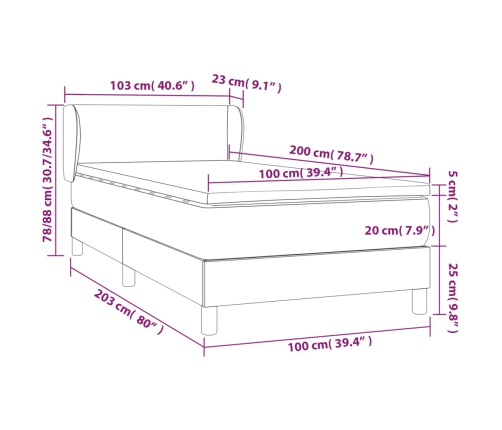 Cama box spring con colchón tela gris claro 100x200 cm