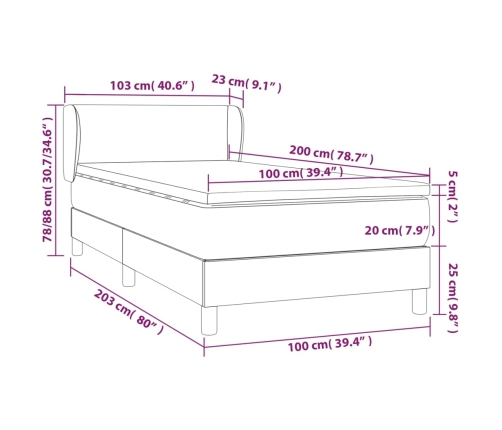 Cama box spring con colchón tela gris oscuro 100x200 cm