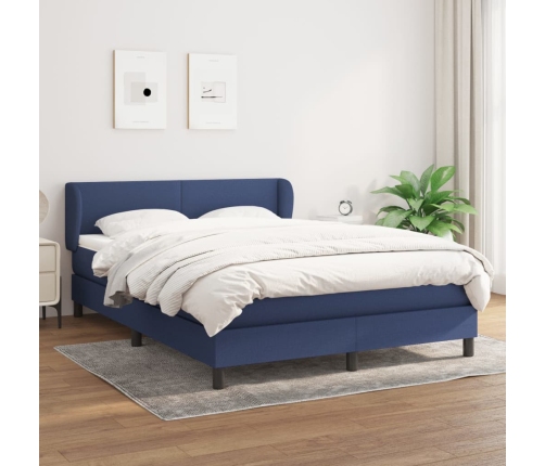 Cama box spring con colchón tela azul 140x190 cm