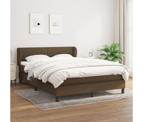 Cama box spring con colchón tela marrón oscuro 140x200 cm